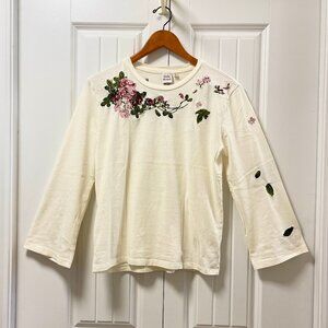 Little Moon Aritzia Embroidered Floral Cotton Long Sleeve Ivory – XS